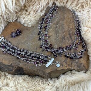 Talbots Silver and Purple Multi-Strand Necklace, Bracelet and Earrings
